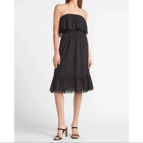 knee length dresses for ladies Goldie Lace Trim Midi Dress in Dark Brown main image 0